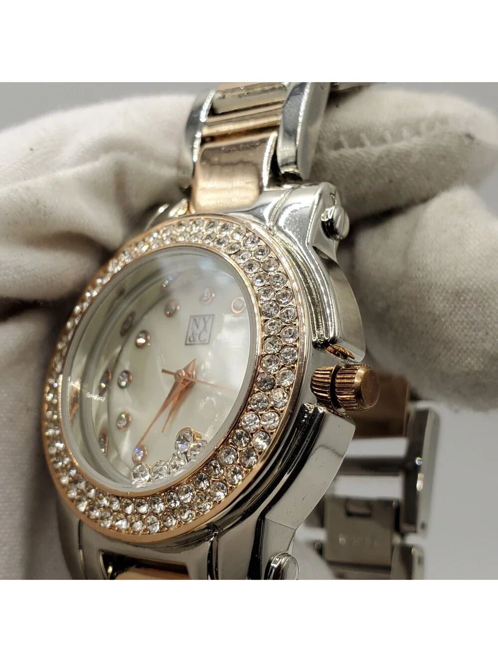 NY&C Rhinestone Womens Watch 34mm Two Tone New Battery